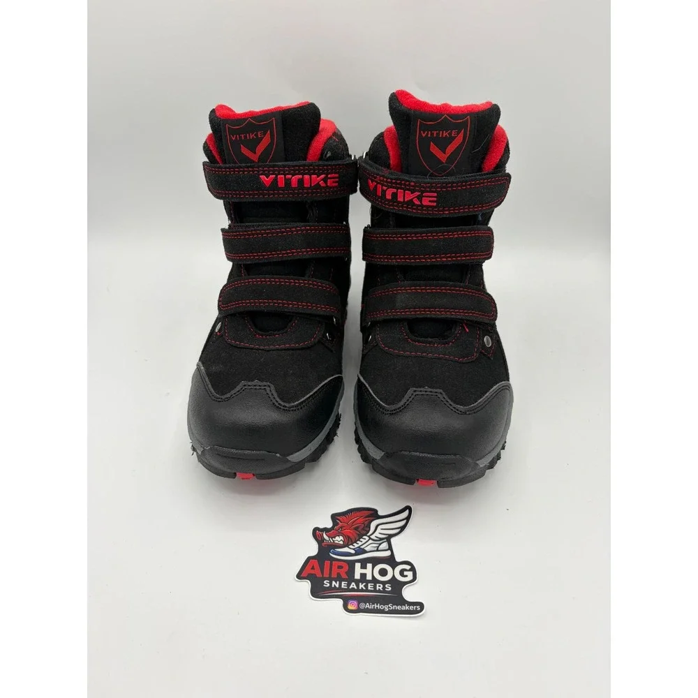 Vitike Kids Snow Boots Black Red Fleece Lined Ice Cleats Size US 2 eur 33